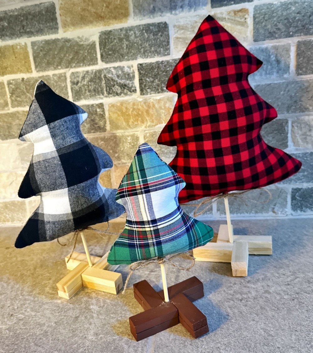Handmade Group of Holiday Fabric Christmas Trees Set Of 3